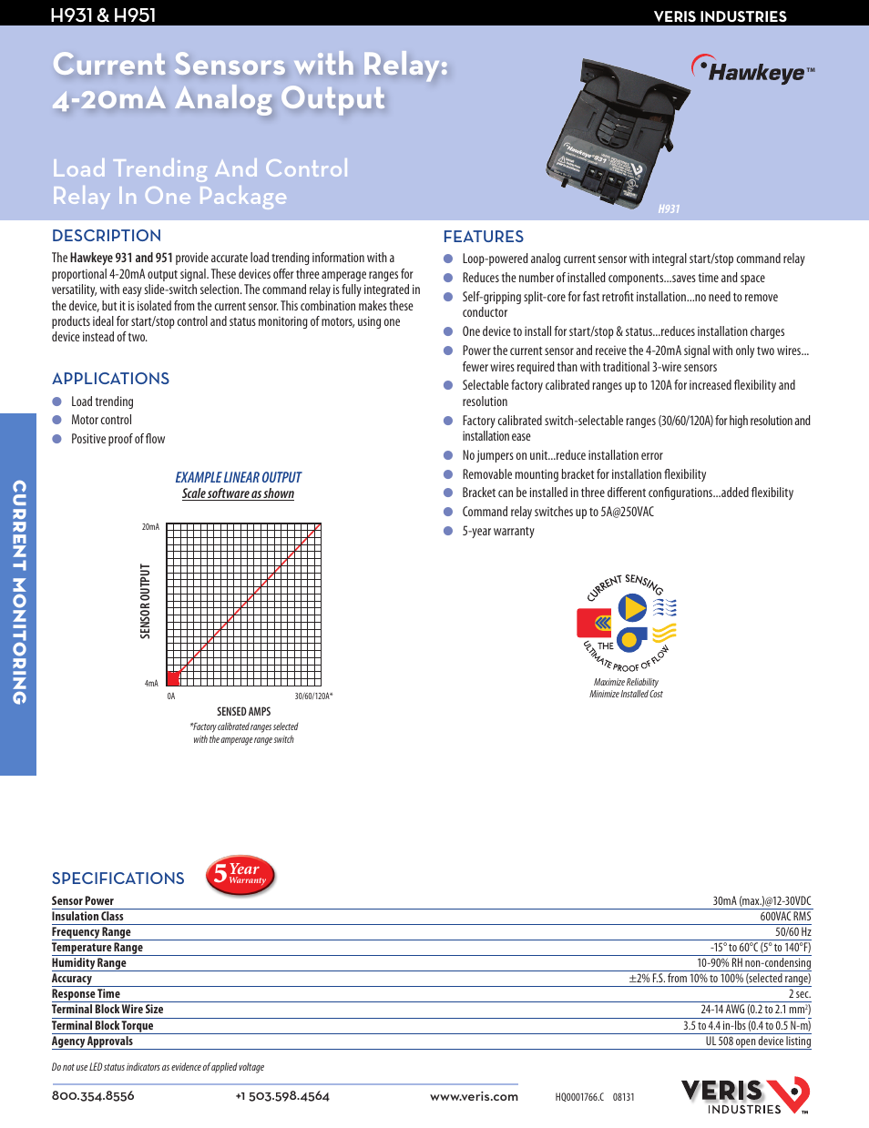 Veris Industries H931 Datasheet User Manual | 2 pages