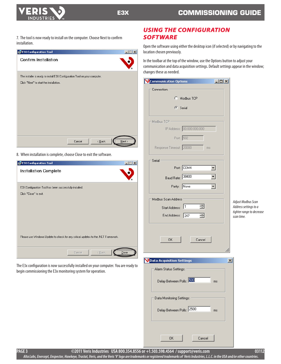 Commissioning guide, Using the configuration software | Veris Industries E3X Commissioning Guide User Manual | Page 3 / 18