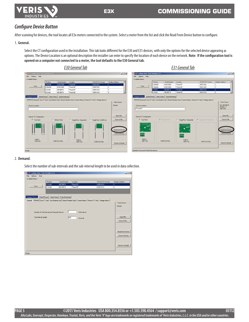 Commissioning guide, Configure device button | Veris Industries E3X Commissioning Guide User Manual | Page 5 / 18