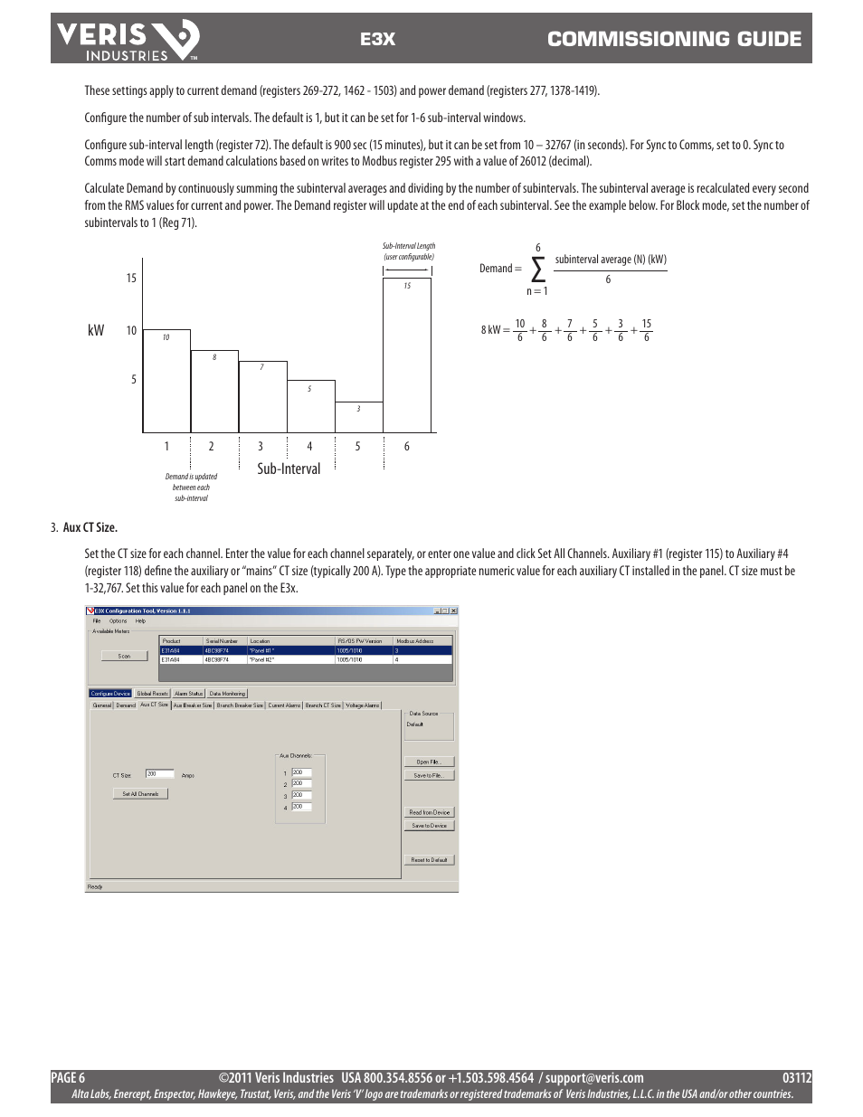 Commissioning guide, Sub-interval kw | Veris Industries E3X Commissioning Guide User Manual | Page 6 / 18
