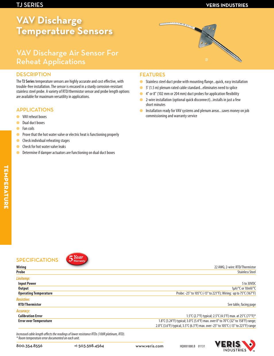 Veris Industries TJ SERIES Datasheet User Manual | 2 pages