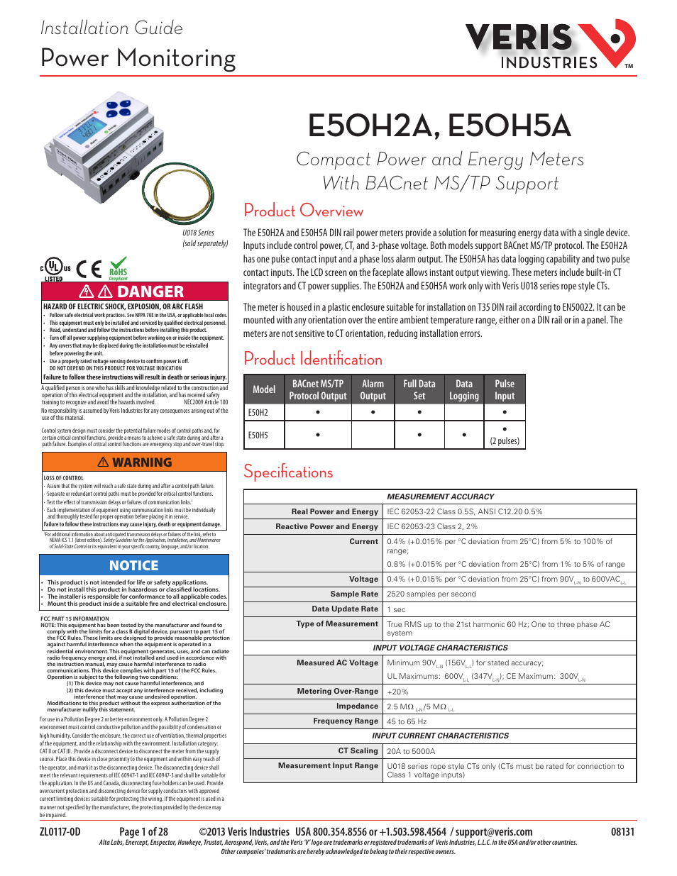 Veris Industries E50H5A Install User Manual | 28 pages
