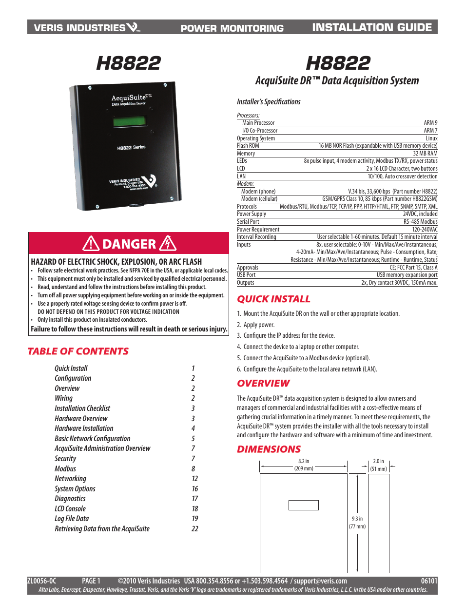 Veris Industries H8822 Install User Manual | 22 pages