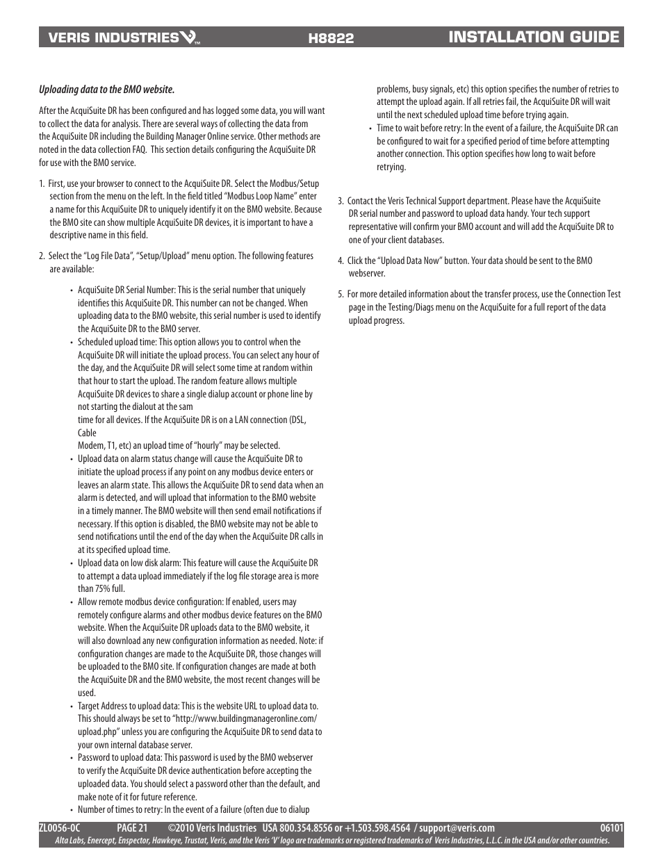 Installation guide | Veris Industries H8822 Install User Manual | Page 21 / 22