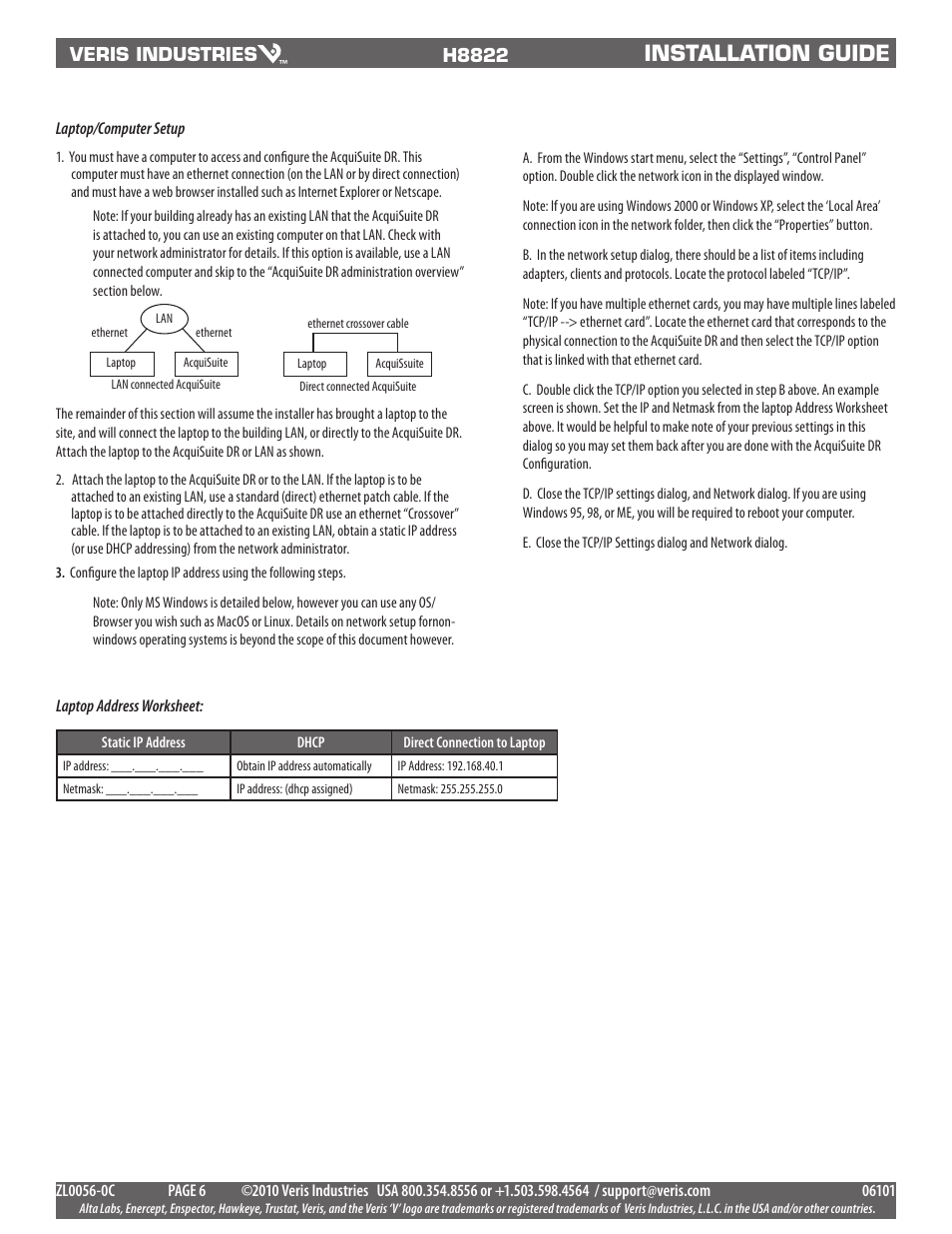 Installation guide | Veris Industries H8822 Install User Manual | Page 6 / 22