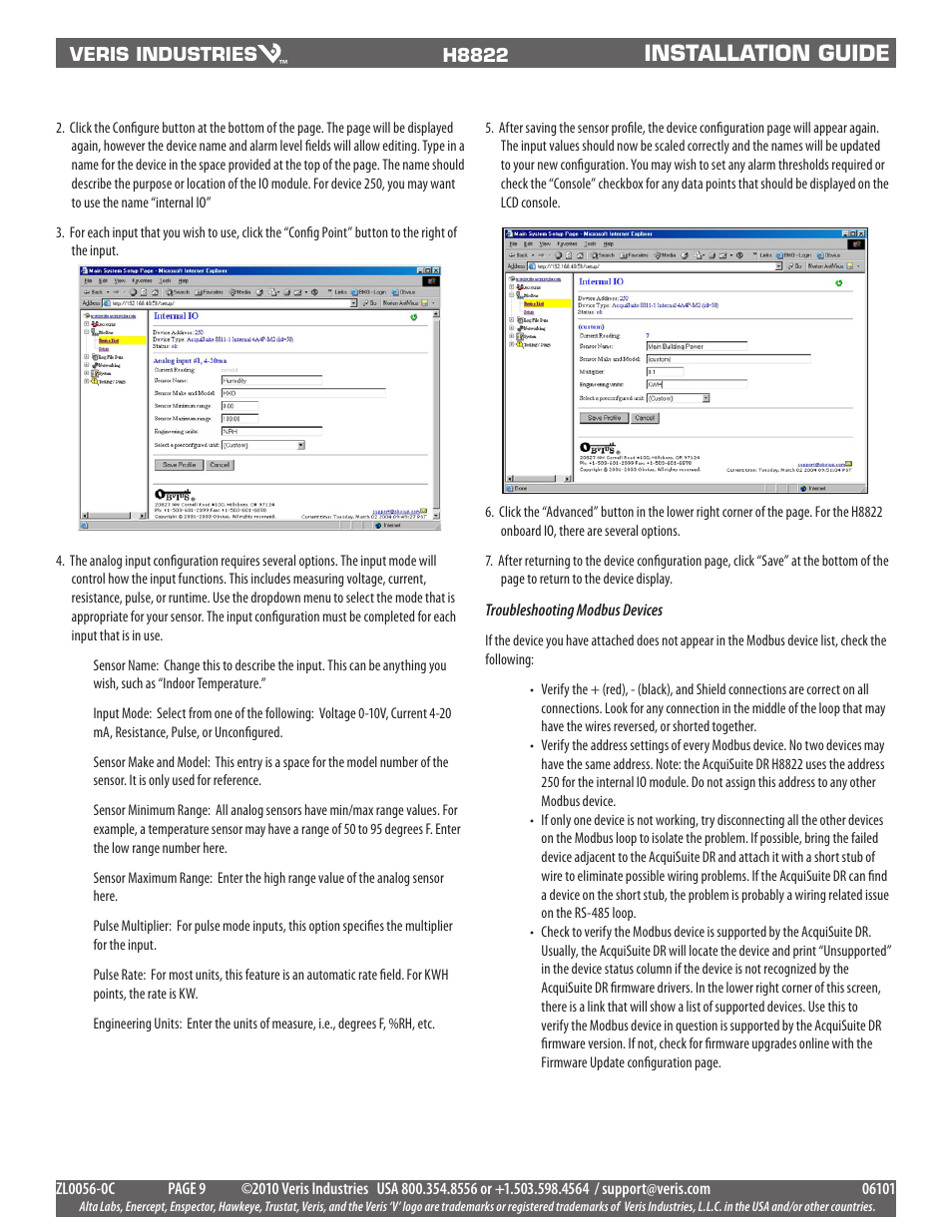 Installation guide | Veris Industries H8822 Install User Manual | Page 9 / 22