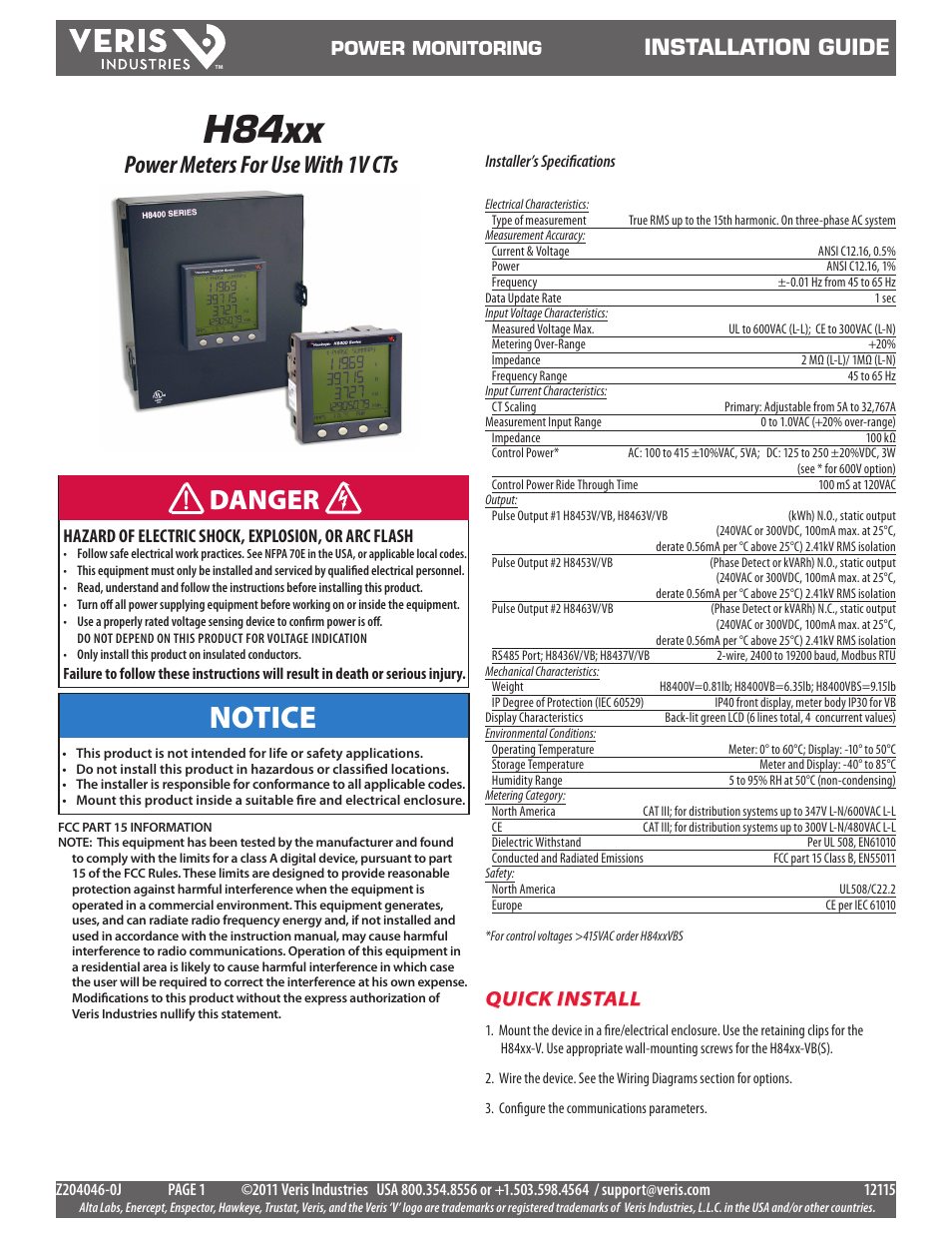 Veris Industries H84xx Install User Manual | 29 pages