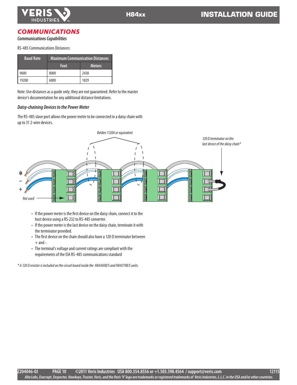 Installation guide, Communications | Veris Industries H84xx Install User Manual | Page 10 / 29