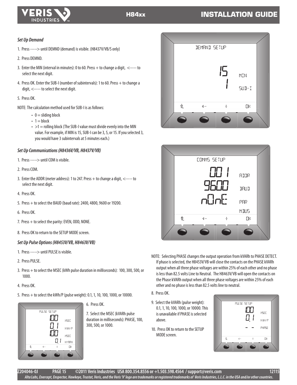 9600 none, Installation guide | Veris Industries H84xx Install User Manual | Page 15 / 29