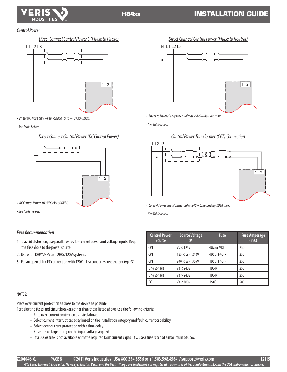 Installation guide | Veris Industries H84xx Install User Manual | Page 8 / 29