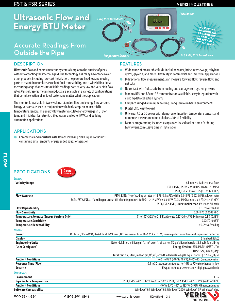 Veris Industries FSR SERIES Datasheet User Manual | 2 pages