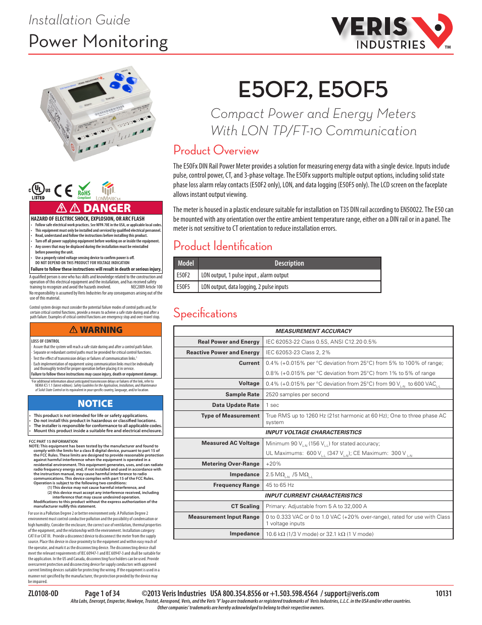 Veris Industries E50F5 Install User Manual | 34 pages