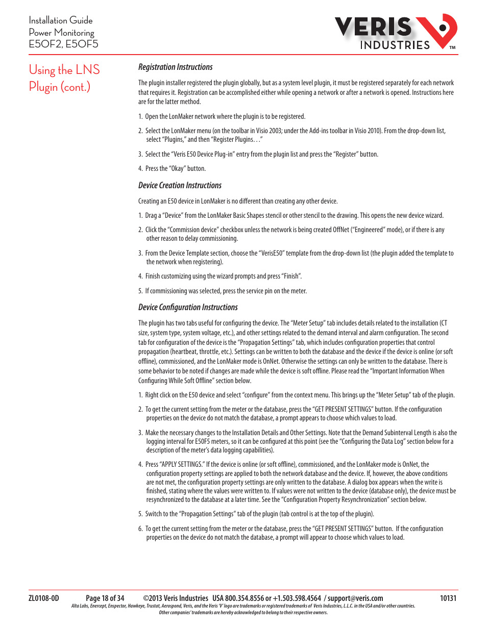 Using the lns plugin (cont.) | Veris Industries E50F5 Install User Manual | Page 18 / 34