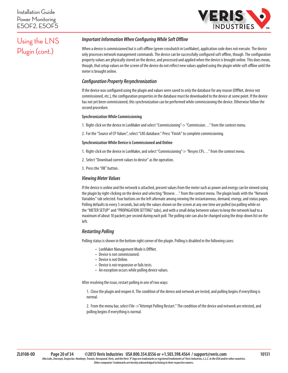 Using the lns plugin (cont.) | Veris Industries E50F5 Install User Manual | Page 20 / 34