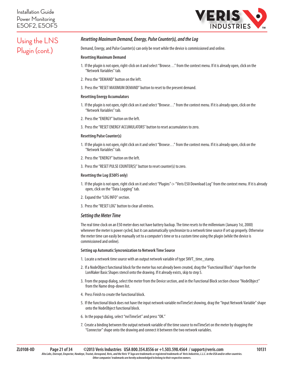 Using the lns plugin (cont.) | Veris Industries E50F5 Install User Manual | Page 21 / 34