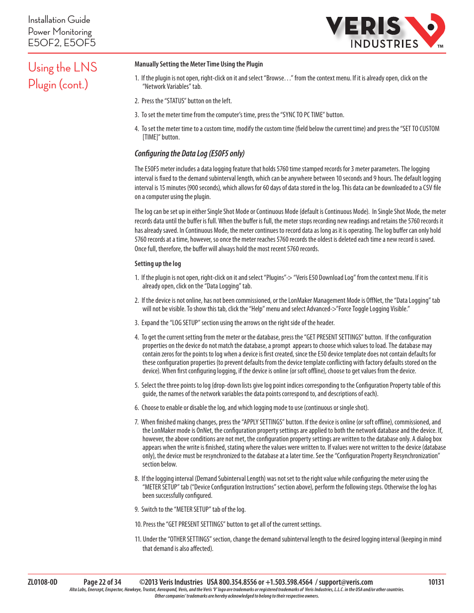 Using the lns plugin (cont.) | Veris Industries E50F5 Install User Manual | Page 22 / 34