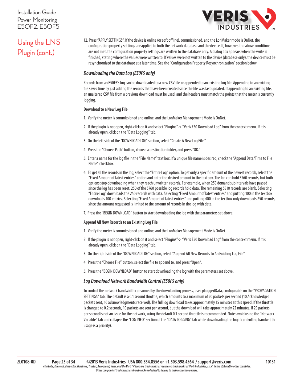 Using the lns plugin (cont.) | Veris Industries E50F5 Install User Manual | Page 23 / 34