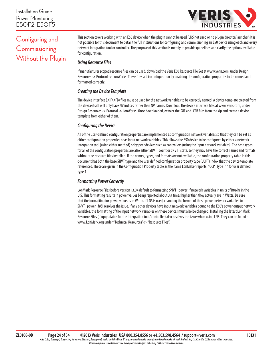 Configuring and commissioning without the plugin | Veris Industries E50F5 Install User Manual | Page 24 / 34