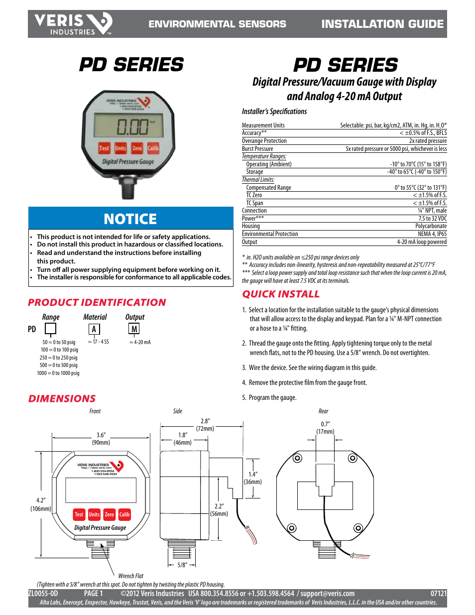 Veris Industries PD SERIES Install User Manual | 3 pages