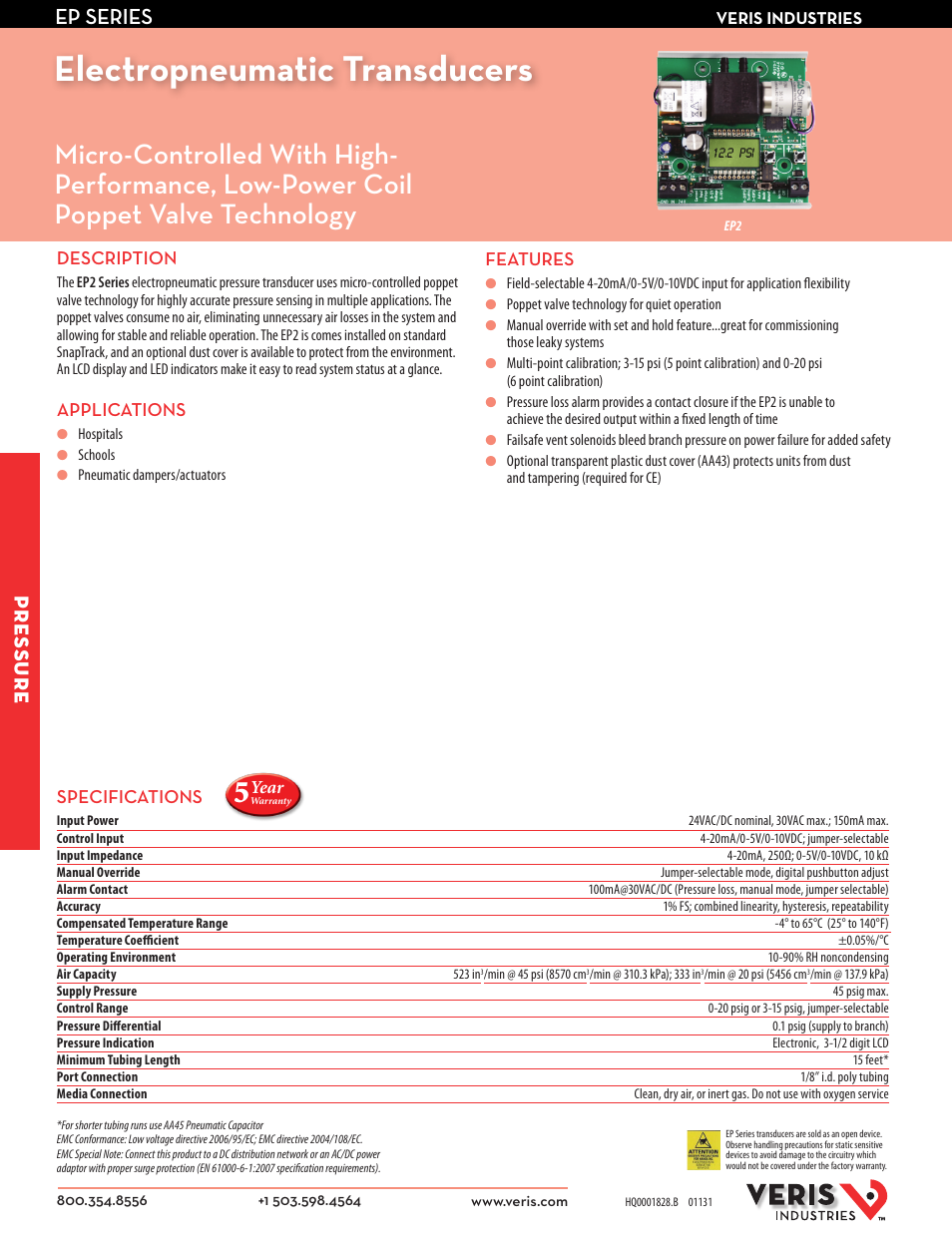 Veris Industries EP2 SERIES Datasheet User Manual | 2 pages