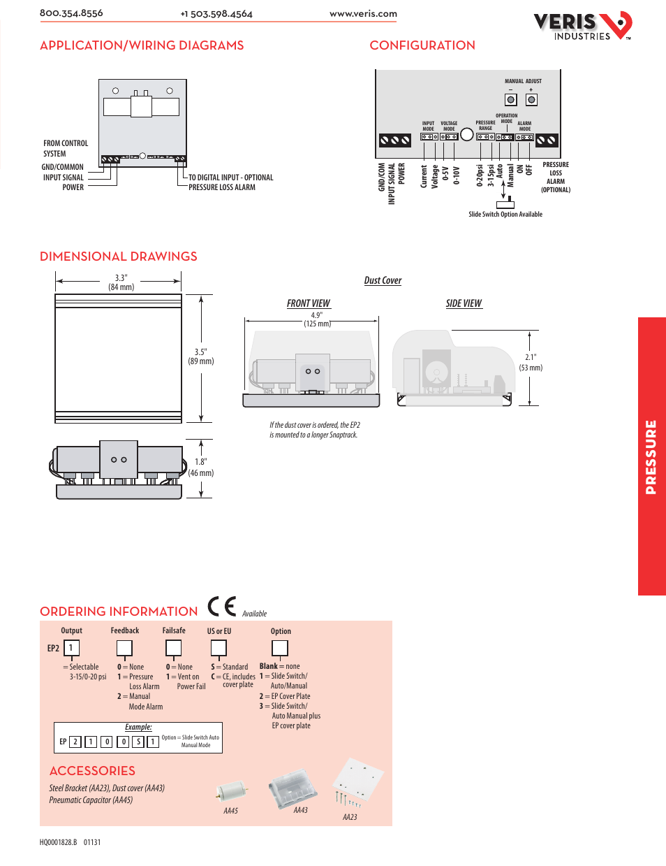 Pressure, Accessories, Ordering information | Veris Industries EP2 SERIES Datasheet User Manual | Page 2 / 2