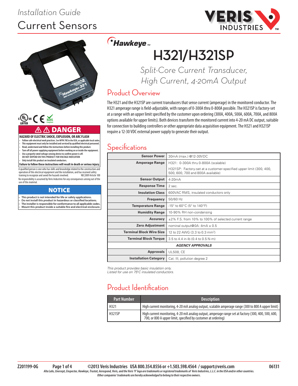 Veris Industries H321 Install User Manual | 4 pages