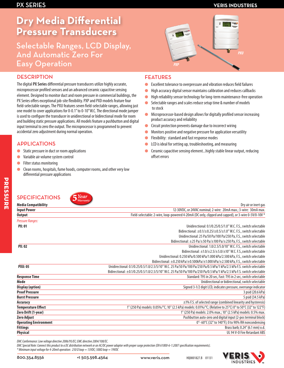 Veris Industries PX SERIES Datasheet User Manual | 2 pages