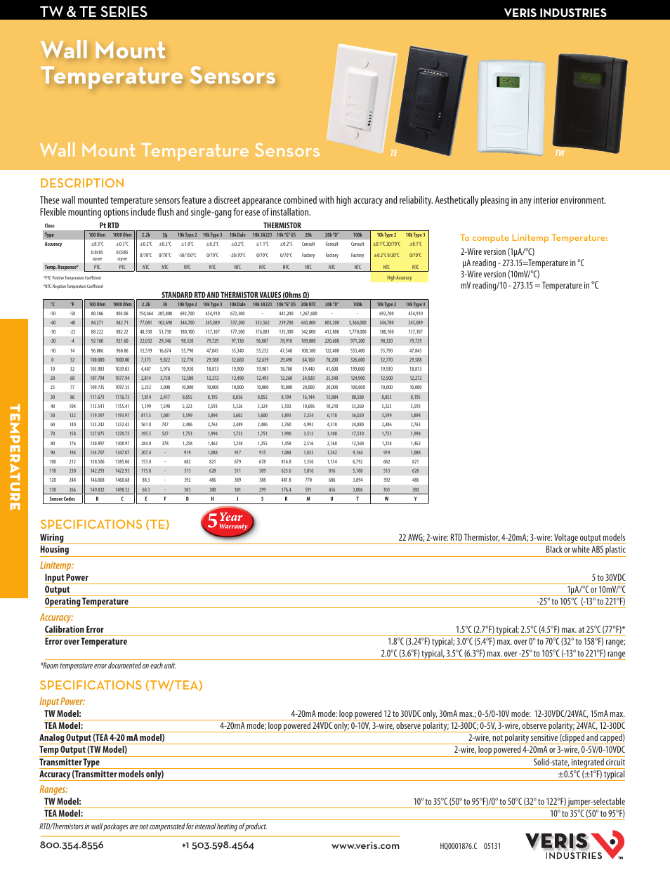 Veris Industries TE SERIES Datasheet User Manual | 2 pages