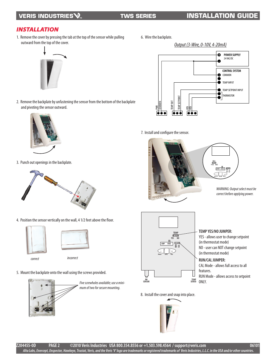 Installation guide, Installation, Veris industries | Tws series | Veris Industries TWS SERIES Install User Manual | Page 2 / 3