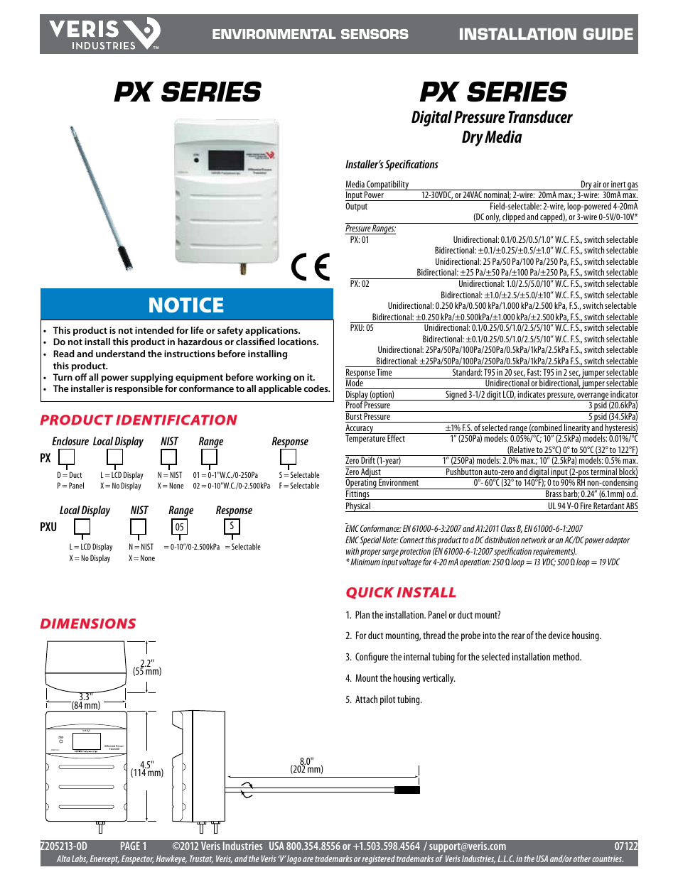 Veris Industries PX SERIES Install User Manual | 3 pages