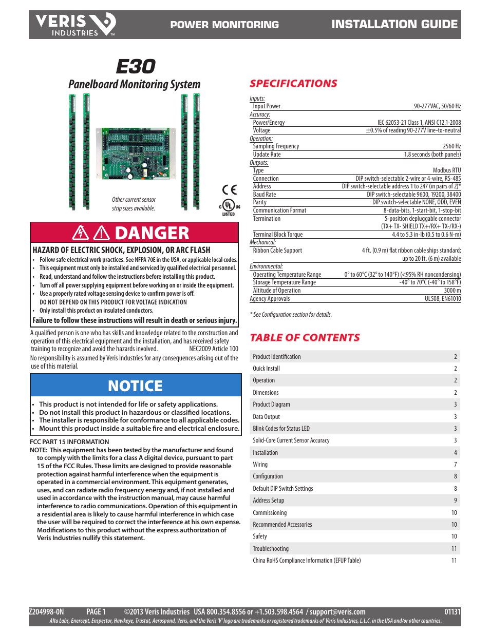 Veris Industries E30 Install User Manual | 11 pages
