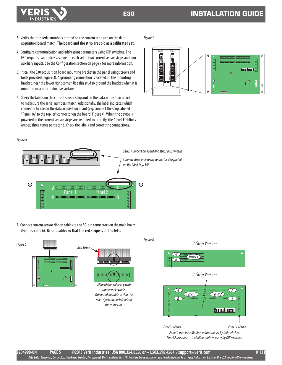 Installation guide, Strip version 4-strip version, Apanel 1 panel 2 a b b | Veris Industries E30 Install User Manual | Page 5 / 11