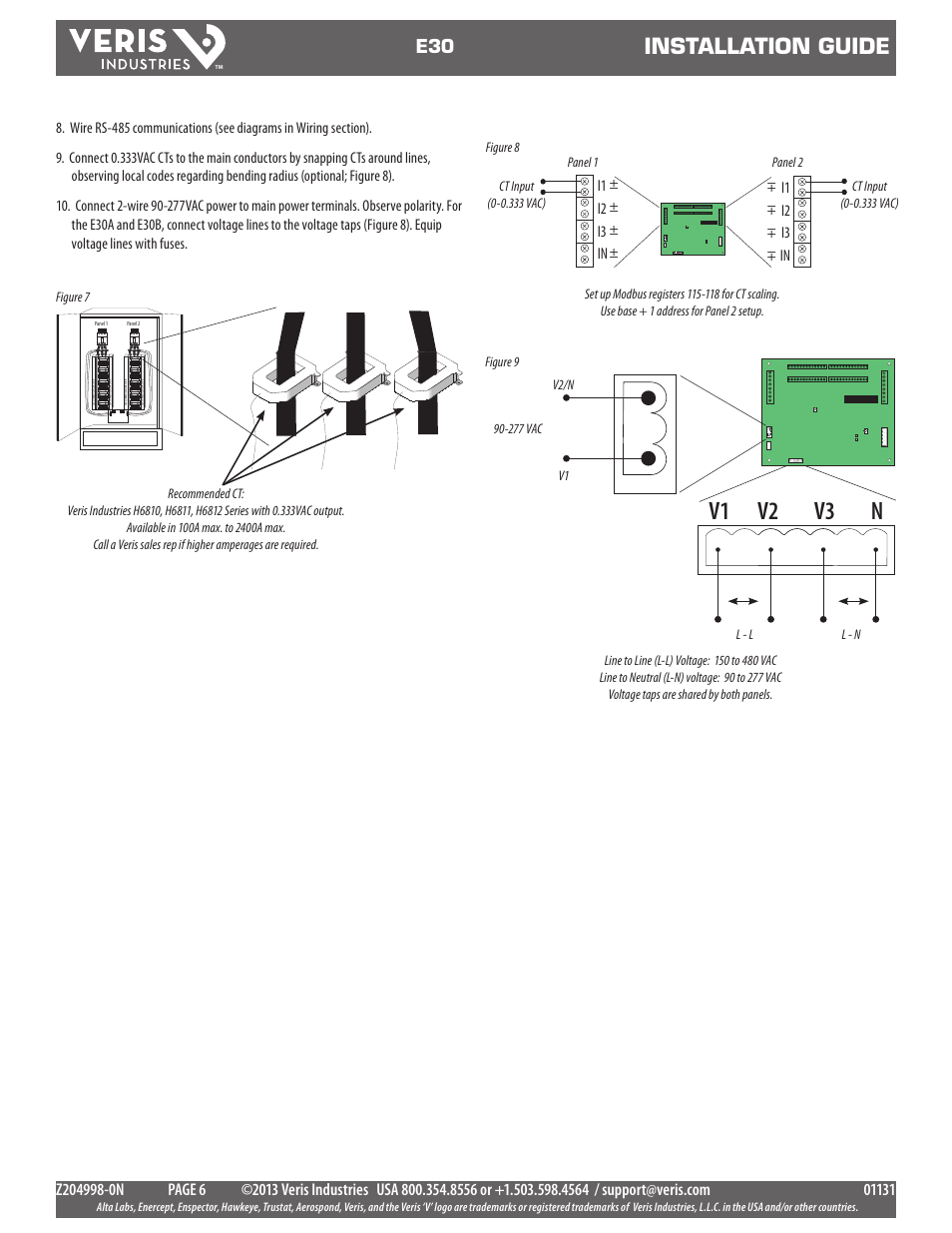 V1 v2 v3 n, Installation guide | Veris Industries E30 Install User Manual | Page 6 / 11