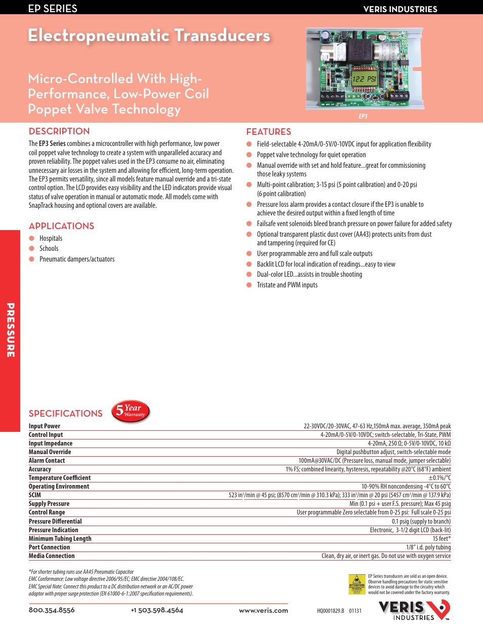 Veris Industries EP3 Datasheet User Manual | 2 pages