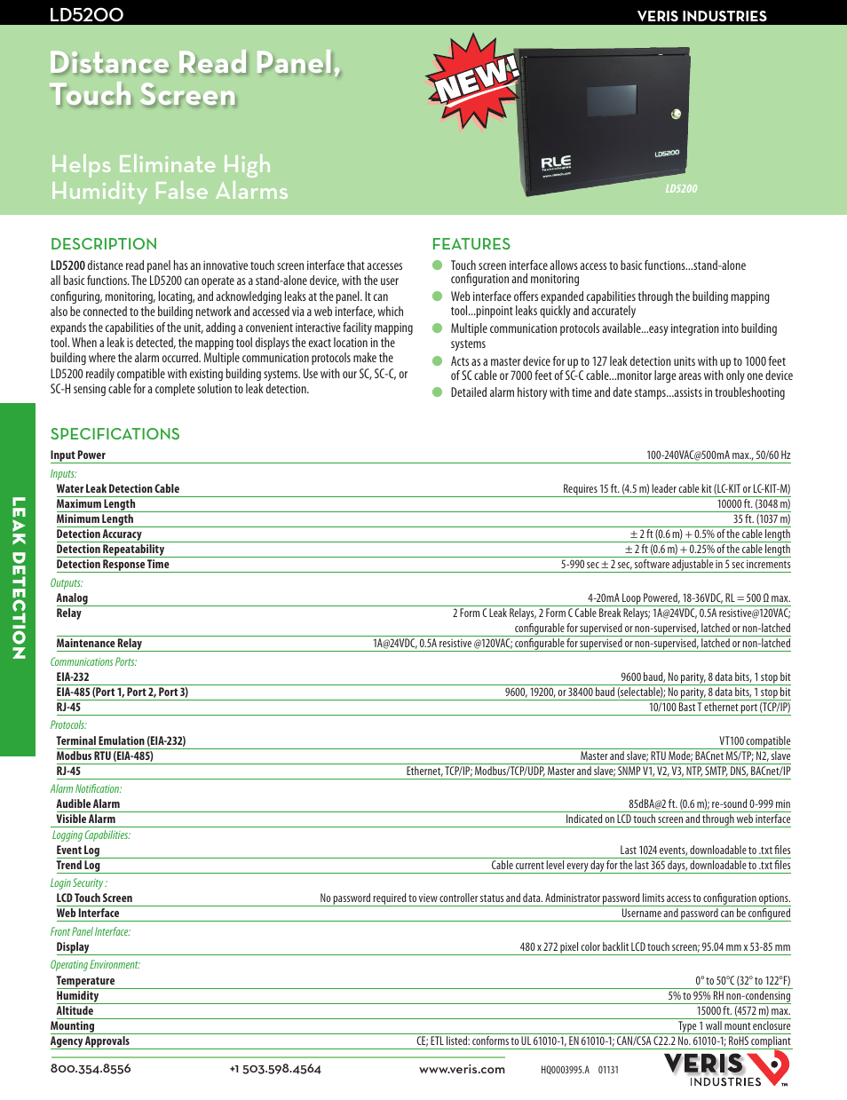 Veris Industries LD5200 Datasheet User Manual | 2 pages