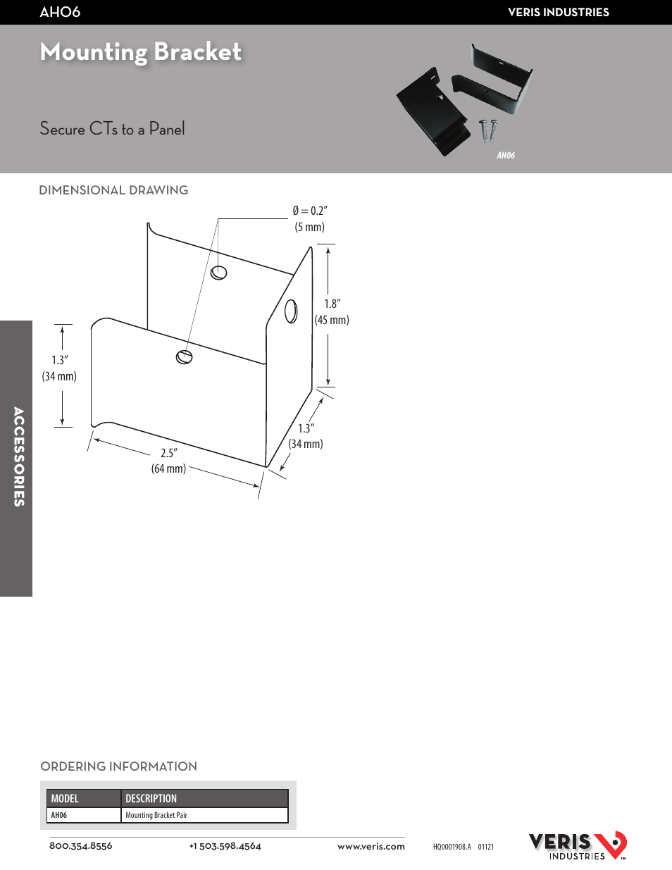 Veris Industries AH06 Datasheet User Manual | 1 page