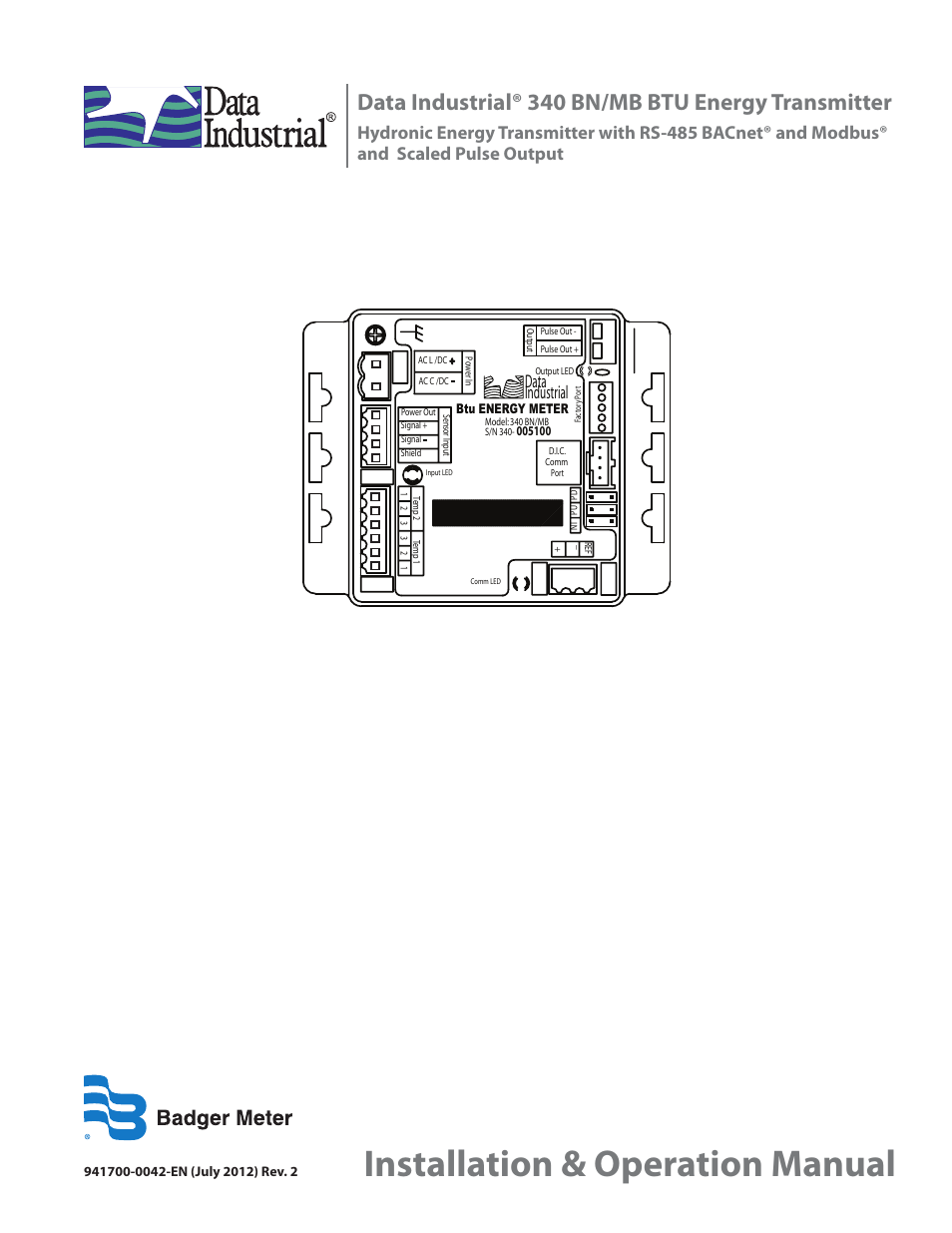 Badger Meter 340 BN/MB Btu Energy Transmitter User Manual | 28 pages