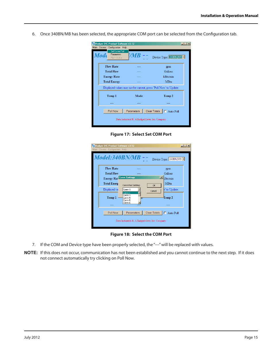 Badger Meter 340 BN/MB Btu Energy Transmitter User Manual | Page 15 / 28