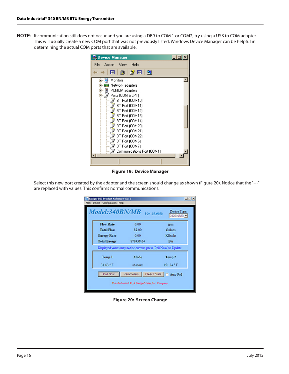 Badger Meter 340 BN/MB Btu Energy Transmitter User Manual | Page 16 / 28