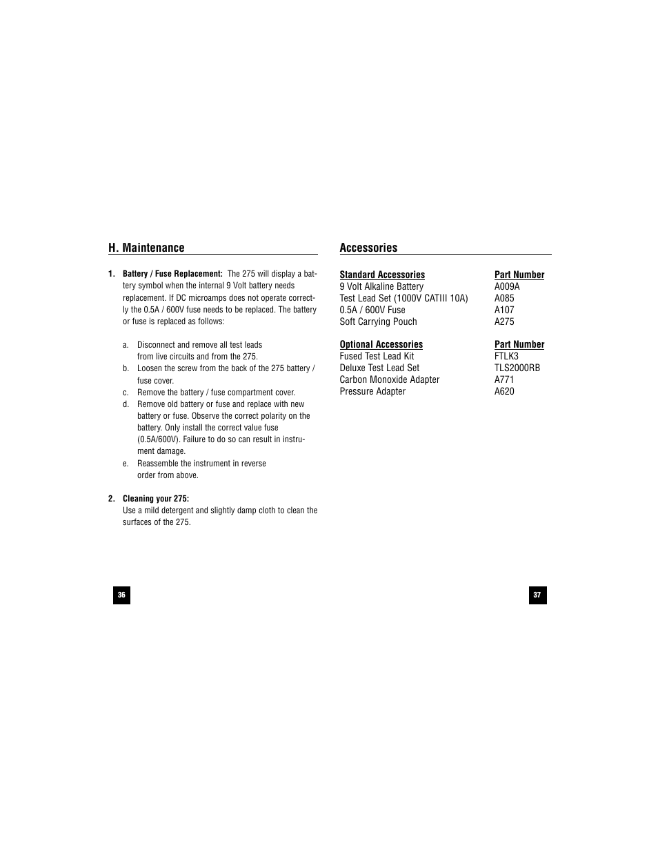 Accessories, H. maintenance | Veris Industries 275 Manual User Manual | Page 19 / 21