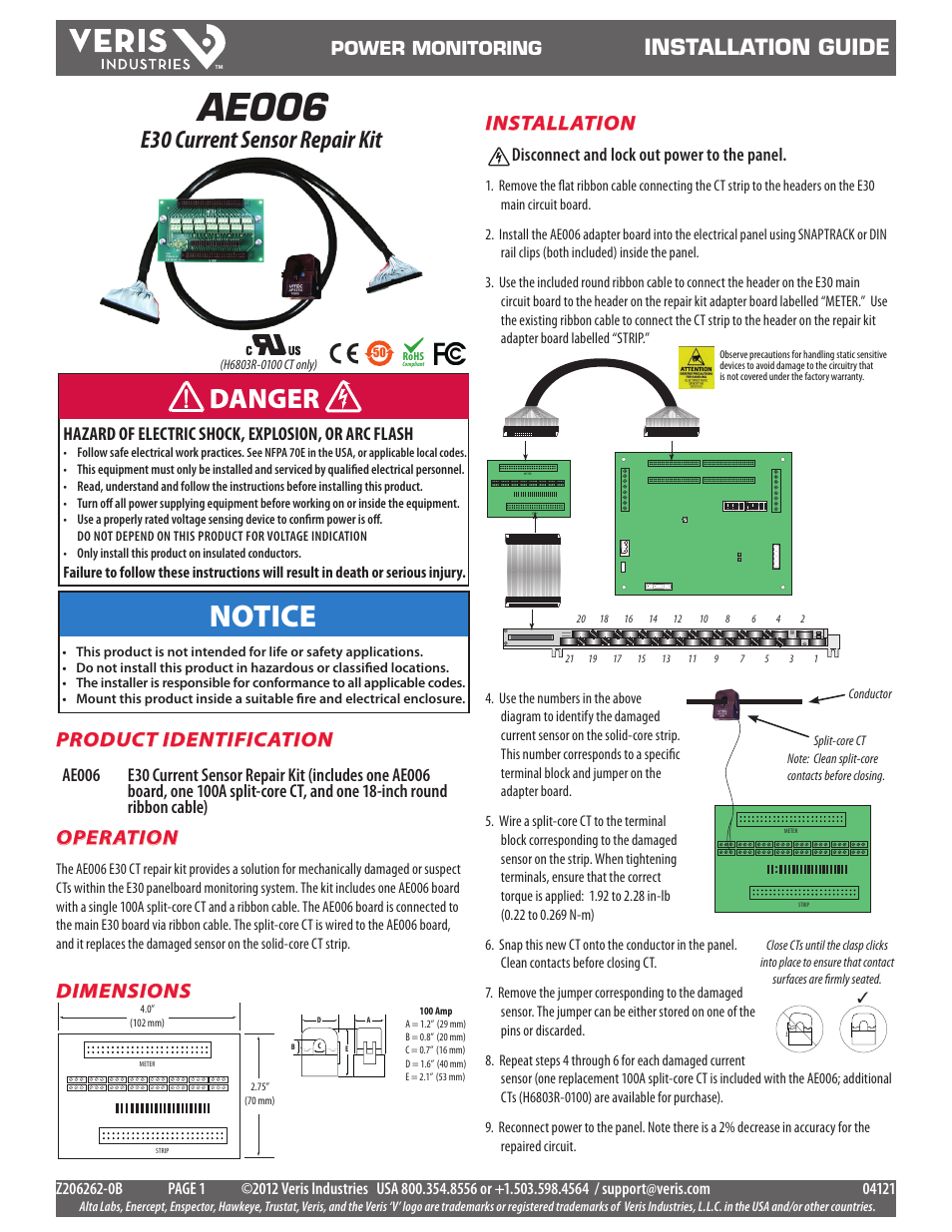Veris Industries AE006 Install User Manual | 2 pages