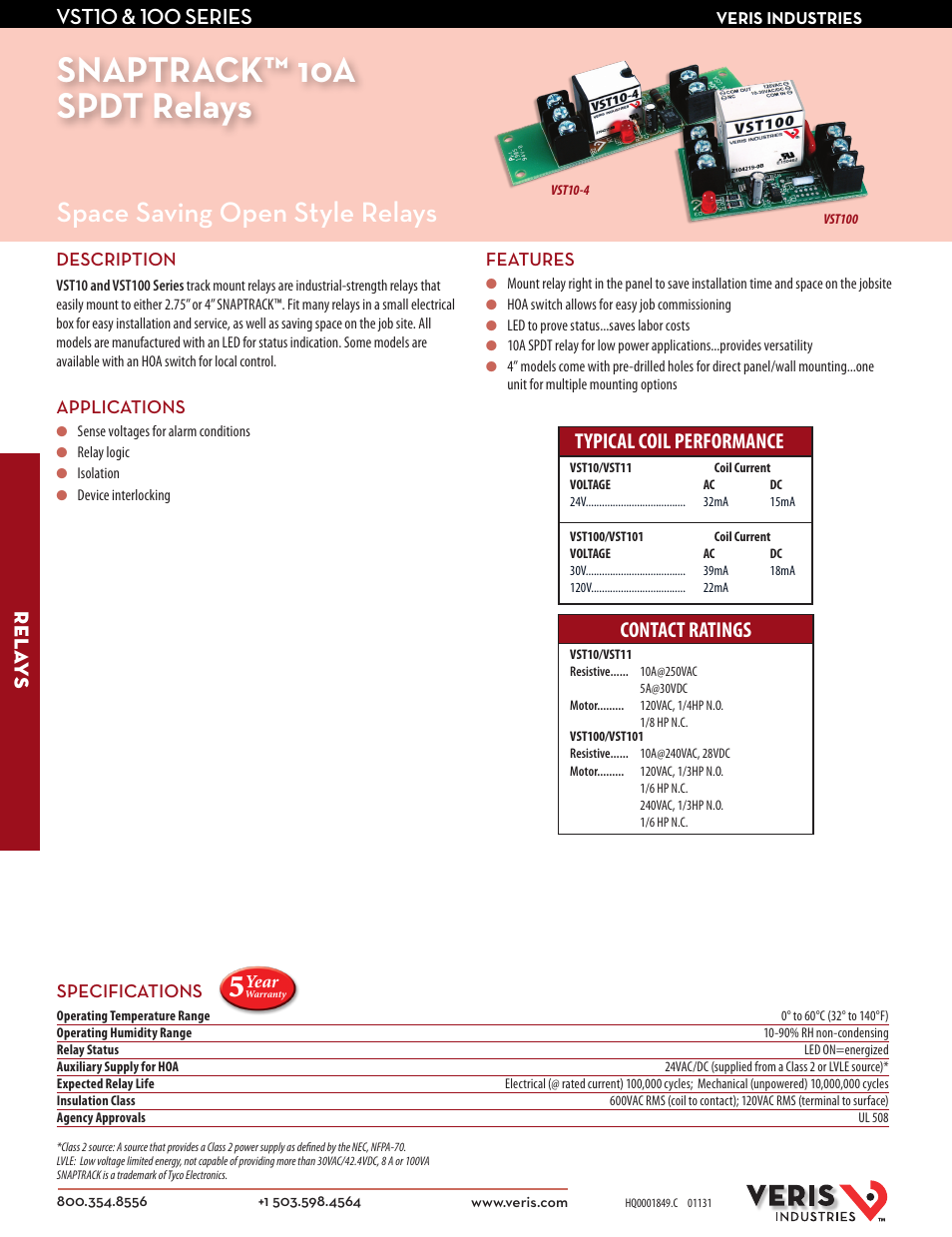 Veris Industries VST10 SERIES Datasheet User Manual | 2 pages