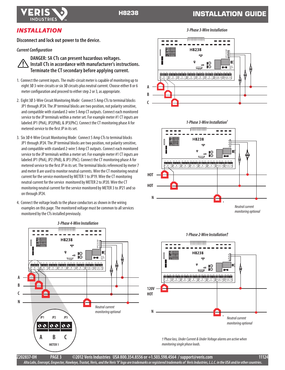 Installation guide, Ab c, Installation | Veris Industries H8238 Install User Manual | Page 3 / 7