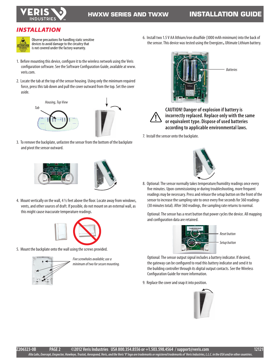 Installation guide, Installation | Veris Industries TWXWXX SERIES Install User Manual | Page 2 / 3