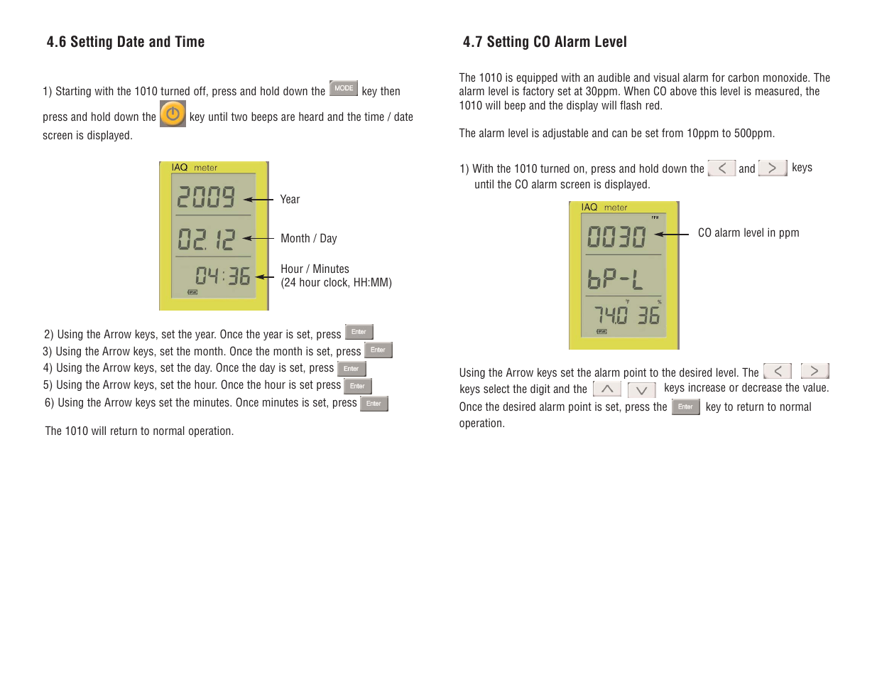 6 setting date and time, 7 setting co alarm level | Veris Industries 1010 Manual User Manual | Page 6 / 11