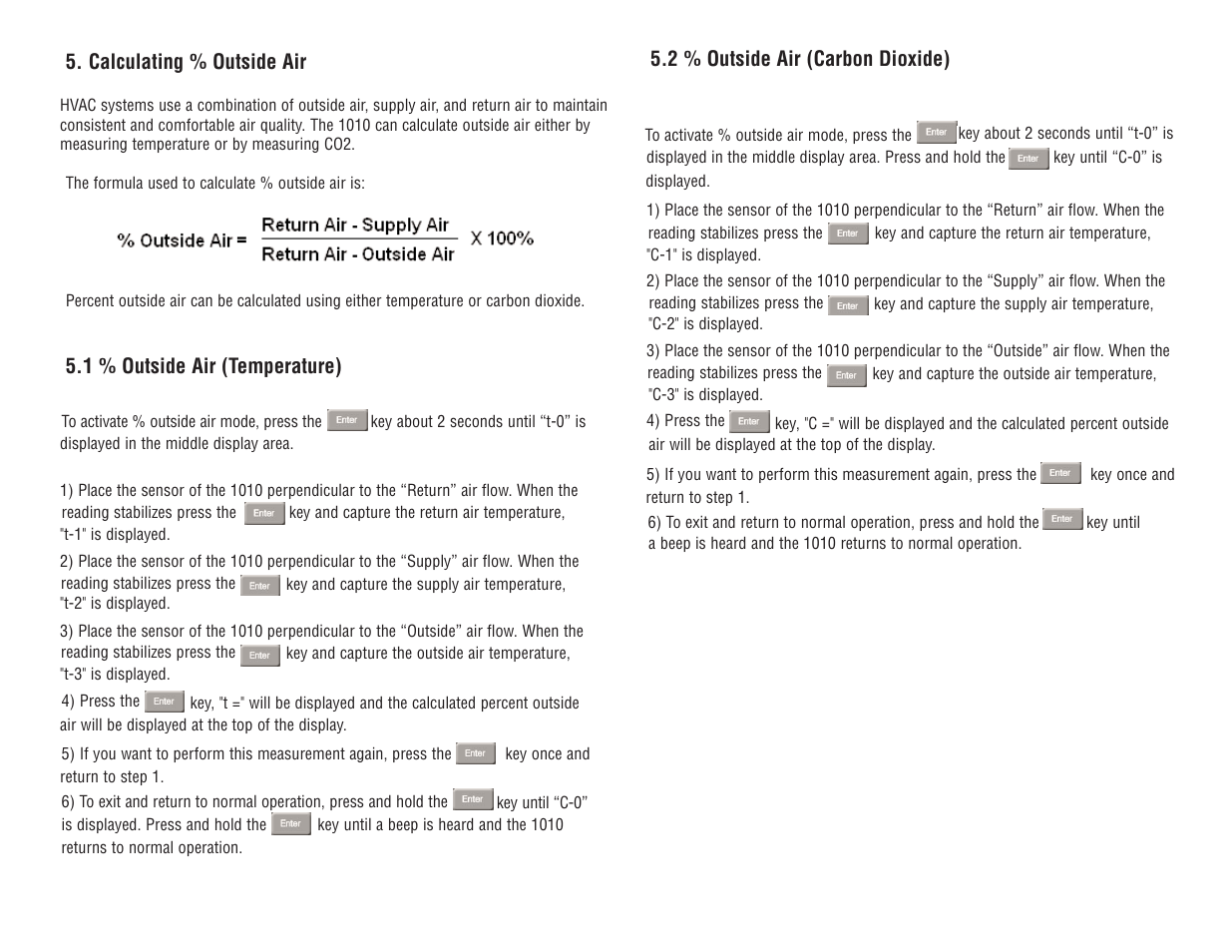 Calculating % outside air, 1 % outside air (temperature), 2 % outside air (carbon dioxide) | Veris Industries 1010 Manual User Manual | Page 7 / 11