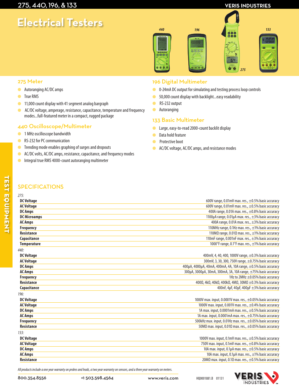 Veris Industries 275 Datasheet User Manual | 2 pages