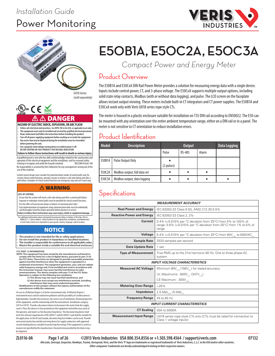 Veris Industries E50C3A Install User Manual | 26 pages