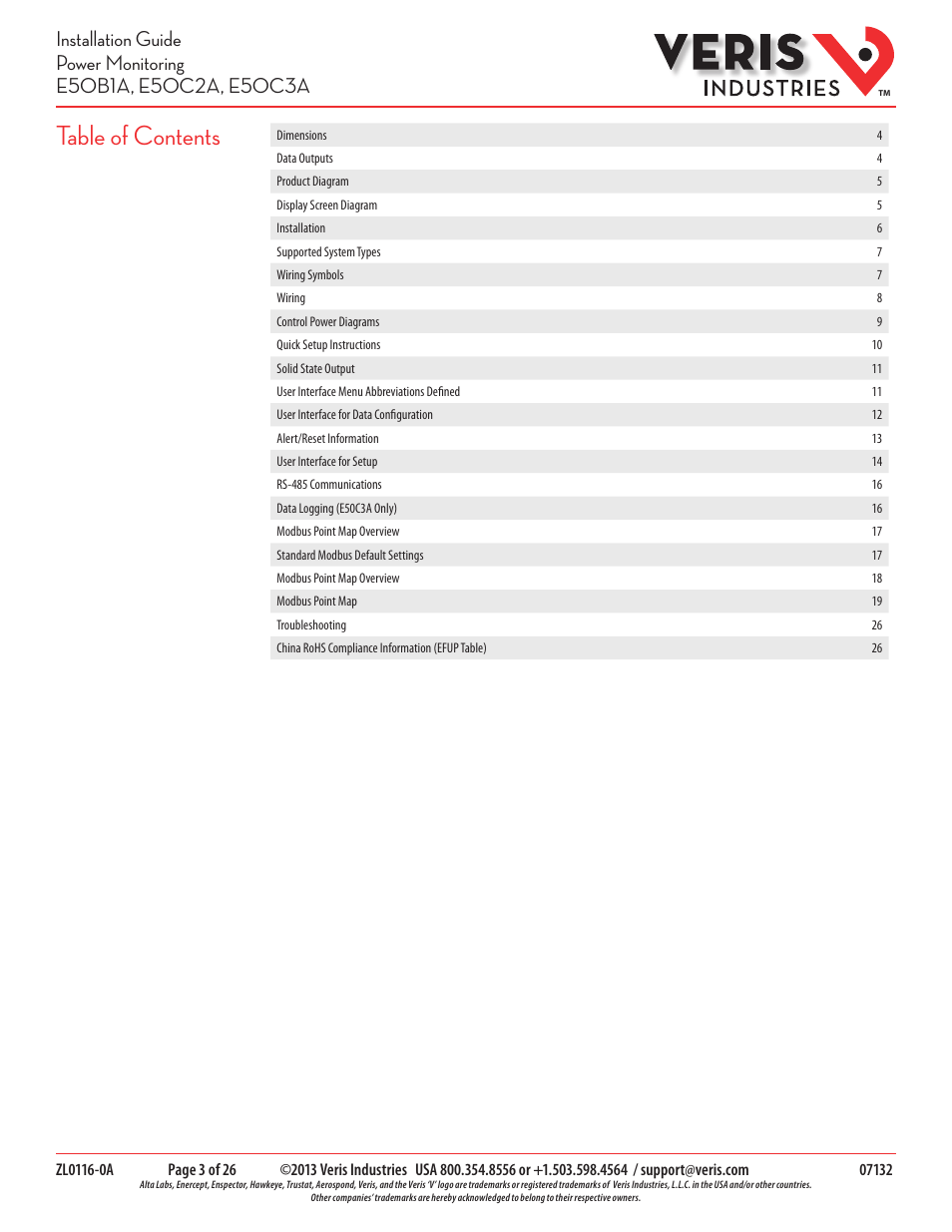 Veris Industries E50C3A Install User Manual | Page 3 / 26