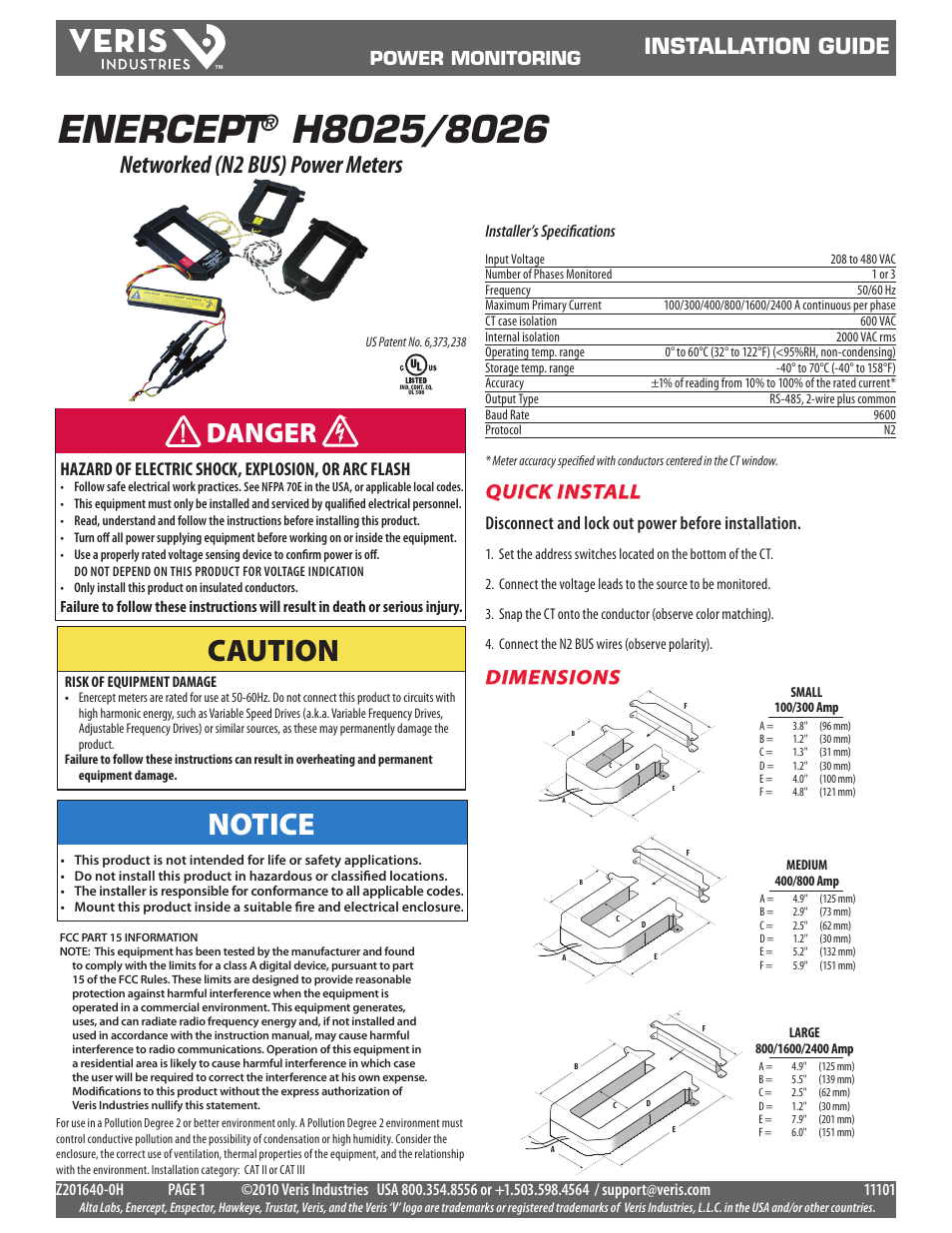 Veris Industries H8026 Install User Manual | 9 pages